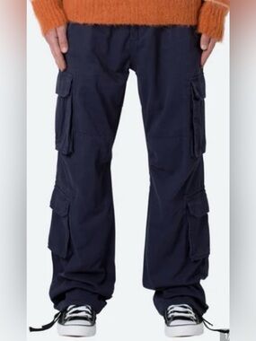 MNML BAGGY WASHED NAVY MULTI POCKET CARGO PANTS SIZE 40 NWT